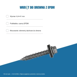 Wkręt do drewna Info-GLOBAL ARW 6,4×41 mm z EPDM, ocynk bez lakieru, 100 szt. Wkręt do drewna Info-GLOBAL ARW 6,4×41 mm z EPDM, ocynk bez lakieru, 100 szt.